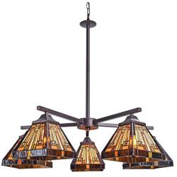 Capulina Tiffany Dining Room Light 5-Light Stained Glass Chandeliers Hanging Light Mission Design Tiffany Dining Table Lights Vintage Style Chandelier Kitchen Lighting 7'' Lampshade