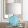 Nancy Coastal Accent Table Lamp Round Blue Dimpled Glass White Oval Shade for Living Room Family Bedroom Nightstand Office - 360 Lighting Nancy Coastal Accent Table Lamp Round Blue Dimpled Glass White Oval Shade for Living Room Family Bedroom Nightstand Office - 360 Lighting