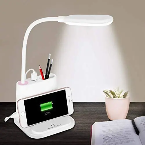 LED Desk Lamp, NovoLido Rechargeable Desk Lamp with USB Charging Port & Pen Holder, 2 Color Modes & Stepless Dimming, 360° Flexible Metal Hose, Mini Cute Lamp for College Dorm Bedroom Reading, White LED Desk Lamp, NovoLido Rechargeable Desk Lamp with USB Charging Port & Pen Holder, 2 Color Modes & Stepless Dimming, 360° Flexible Metal Hose, Mini Cute Lamp for College Dorm Bedroom Reading, White