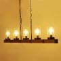 Wellmet Farmhouse Chandeliers for Dining Room, 5-Lights Kitchen Island Lighting, Rustic Wood Chandeliers with Seeded Glass Shades, 43'' Linear Hanging Pendant Light Fixture