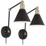 Wray Modern Wall Lamp Plug-in Set of 2 Black and Antique Brass for Bedroom Reading Living Room - 360 Lighting