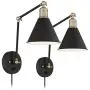 Wray Modern Wall Lamp Plug-in Set of 2 Black and Antique Brass for Bedroom Reading Living Room - 360 Lighting