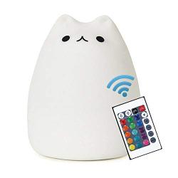 Cat Lamp, NeoJoy Remote Control Silicone Kitty Night Light for Kids Toddler Baby Girls Rechargeable Cute Kawaii Nightlight