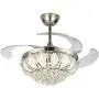 42” Invisible Crystal Chandelier Ceiling Fan Light with Remote Control, 4 Retractable Blades +3 Win Speed Dimmable LED Ceiling Light Fixture for Living Room/Dining Room/Bedroom (Silver Crystal)