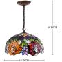 Tiffany Hanging Lamp 16 Inch Pendant Light Red Yellow Stained Glass Rose Shade Chandelier Ceiling Fixture S001 WERFACTORY Decorate Dining Living Room Bedroom Study Office Coffee Bar Hallway Loft