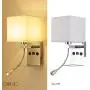 Bedroom Wall Sconce Lights - Modern Wall Lights Fixtures with 1 USB Port, 2 Switches and Fabric Shade, Bedside Wall Reading Lamps for Hotel, Living Room（LED 1W 3000K Included）
