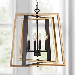 LOG BARN Foyer Pendant Light for Entryway, Dining Room Lighting Fixtures Hanging, Gold Black Chandelier with Adjustable Frames, 4-Light, W20”