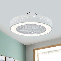 KWOKING Lighting Modern Circular Ceiling Fans with Lights 21.5'' Wide LED Flush Mount Ceiling Light with Remote Control 3 Blades Dimmable Hanging Lamp for Living Room Dining Room Style A