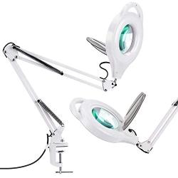 TOMSOO LED Dimmable Magnifying Lamp with Clamp - 1,800 Lumens Bright Lighted 5-Diopter Real Glass Magnifier with Adjustable Swivel Arm, Daylight Light for Reading, Craft, Hobby, Close Work, Workbench