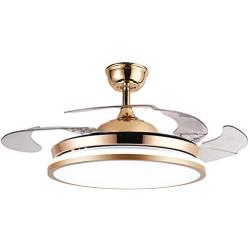 YEELED Light 42 Inch Invisible Ceiling Fans with Remote Control 3 Changing Light Color and 6-Gear Fan Speed Retractable Ceiling Fan Chandelier for Indoor Living Room Bedroom Dining Room Ceiling Light Kits with Reversible Fans (42 Inch, Gold)