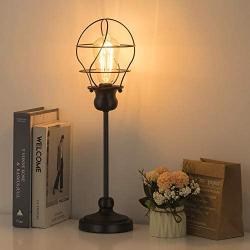 HAITRAL Vintage Table Lamp - Modern Nightstand Lamp, Simple Bedside Desk Lamp for Bedroom, Living, Office with Metal Base, Black