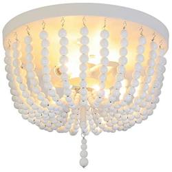 Bohemia Wood Beaded Chandelier,Flush Mount Ceiling Light,White Farmhouse Light Fixtures Ceiling for Kitchen Island Dining Room Entryway Hallway Bedroom,2-Light