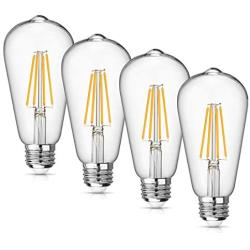 WAWUI LED Edison Bulbs Nondimmable, Vintage Style,4W, 60W Equivalent, 500LM, E26 Medium Base, Soft White 2700K-3000K, ST64,Antique Vintage Style Light, Squirrel Cage Filament, Pack of 4