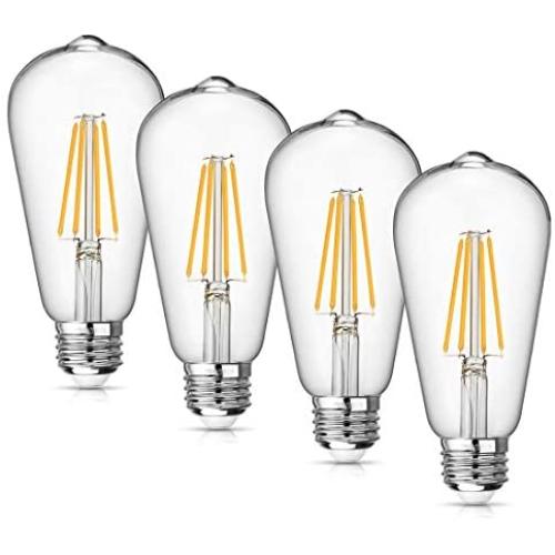 WAWUI Dimmable Vintage Edison Bulbs, LED Light Bulb, 4W, 60W Equivalent, 500LM, E26 Medium Base,Soft White 2700K-3000K, ST64, Antique Vintage Style Light, Squirrel Cage Filament, Pack of 4