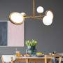 Joyxeon Modern Sputnik Chandelier 5 Light, Mid Century Frosted Glass Globe Pendant Lighting, DNA Satin Brass Ceiling Light Fixture for Living Room Low Ceiling Bedroom- with LED Neutral White 3350Lm
