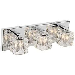 MOTINI Modern 3-Light Bathroom Vanity Light Fixture Over Mirror Chrome Finish Crystal Glass Shade with G9 Halogen Bulbs