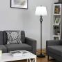 Tangkula Lamp Set 3-Piece Modern Home Living Room Bedroom Antique Bronze Finish Lamps, Floor Lamp and Table Lamps Set with Soft Pleated White Fabric Shades (Antique Bronze)