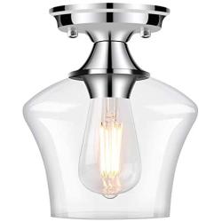 Semi Flush Mount Ceiling Light, Modern Light Fixture Industrial Flush Mount Ceiling Light with Clear Glass for Bedroom Hallway Dining Room Bathroom Passway (Chrome)