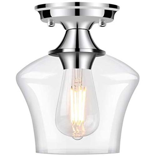Semi Flush Mount Ceiling Light, Modern Light Fixture Industrial Flush Mount Ceiling Light with Clear Glass for Bedroom Hallway Dining Room Bathroom Passway (Chrome)