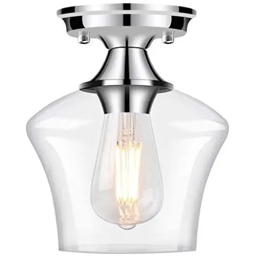 Semi Flush Mount Ceiling Light, Modern Light Fixture Industrial Flush Mount Ceiling Light with Clear Glass for Bedroom Hallway Dining Room Bathroom Passway (Chrome)