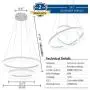 ROYAL PEARL LED Pendant Light Modern Chandelier 5400lm 60W Flush Mount Pendant Lamp for Living Room Bedroom Office, 6000k