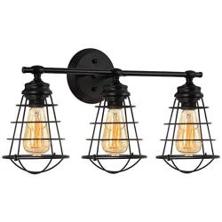 HAITRAL 3 Lights Bathroom Vanity Lights , Industrial Black Wall Lights with Metal Lampshade, Farmhouse Vanity Lights for Bathroom, Kitchen, Living Room