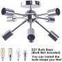 CLAIRDAI Sputnik Chandeliers Modern Rustic Flush Mount Ceiling Light Fixtures Industrial Vintage Starburst Chandelier E26 Base for Kitchen Bedroom Living Room Dining Area (Chrome 8-Light)
