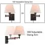 Wall Sconce Sets of 2 Wall Lamps with Plug in Cord Adjustable Swing Arm Wall Lights Bedroom Fabric Shade Wall Mount Sconce Fixtures for Living Room Bedside Hallway (Black base, White shade) Wall Sconce Sets of 2 Wall Lamps with Plug in Cord Adjustable Swing Arm Wall Lights Bedroom Fabric Shade Wall Mount Sconce Fixtures for Living Room Bedside Hallway (Black base, White shade)