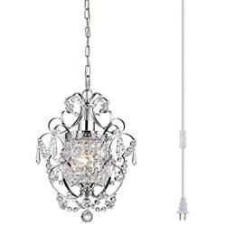 Riomasee Plug in Chandelier Mini Chrome Chandelier 1 Light Elegant Chandelier Crystal Iron Ceiling Light Fixture for Bedroom,Bathroom,Dining,Living Room