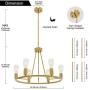 BONLICHT Modern 6 Light Farmhouse Chandelier Wagon Wheel Brushed Brass Dining Room Lighting Fixture Hanging Round Kitchen Island Pendant Light Industrial Gold Metal Ceiling Light for Foyer Bedroom