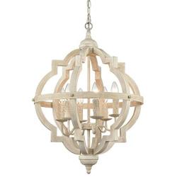 CLAXY Weathered 6 Light Stardust Farmhouse Chandeliers Distressed Wooden Chandelier-Assembled