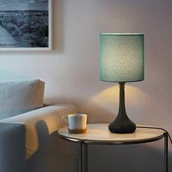 Bedside Table Lamp Set of 2, Small Nightstand Lamp with Blue Linen Lampshade，Black Desk Lamps for Bedroom, Living Room, Dorm Room, Office