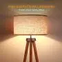 LEPOWER Wood Tripod Floor Lamp, Mid Century Standing Lamp, Flaxen Lamp Shade with E26 Lamp Base, Modern Design Floor Reading Lamp for Living Room Bedroom, Study Room and Office