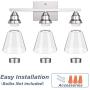 3-Light Bathroom Light Fixtures, Brushed Nickel Vanity Light Fixtures, Bathroom Wall Sconce Lighting with Clear Glass Shades, Modern Wall Lamp for Mirror Kitchen Living Room Wall Decoration (E26 Base)