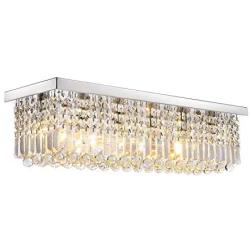 APBEAM Rectangular Crystal Chandelier Modern Flush Mount Ceiling Light Fixture for Dining Room Living Room