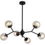 UOFUS 6-Light Chandelie Rustic Vintage Ceiling Light with Glass Globes Mid Century Pendant Lighting Black Foyer Chandelies Adjustable Height for Dining Living Room
