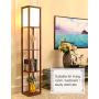 Garwarm LED Shelf Floor Lamp -Asian Wooden Frame-Tall Lights with Organizer Storage Display Shelves-Modern Standing Lamps for Living Room Bedrooms,Brown