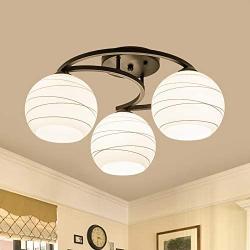 CraftThink Chandelier Semi Flush Mount Ceiling Pendant Light, Modern Globe Shade in Opal Glass with Black Moon Frame, Pendant Light Hanging Light for Kitchen Living Room Bedroom Restaurant -3 Lights