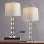 BOBOMOMO Modern Crystal USB Table Lamps Set of 2 for Living Room Nightstand Bedroom 25'' Bedside Desk Lamp Silver Shade