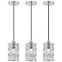 1 Light Crystal Pendant Lighting (Set of 3) with Chrome Finish, Modern Style Ceiling Light Fixture with Polyhedral Crystal Shade for Foyer Dining Room Family Room