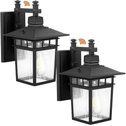 ZJOJO 2-Outdoor Porch Lights,Dusk to Dawn Wall Mount Light Fixtures,Classical Led Wall Lantern Lamps Lights,Black Finish with Seeded Glass,Entryway Doorway Yard,Black,9244