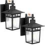 ZJOJO 2-Outdoor Porch Lights,Dusk to Dawn Wall Mount Light Fixtures,Classical Led Wall Lantern Lamps Lights,Black Finish with Seeded Glass,Entryway Doorway Yard,Black,9244