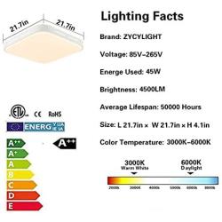 Dimmable LED Ceiling Light, LED Surface Mount Fixture with Remote Control, 21.7in Square LED Ceiling Lamp Without Flicker, for Living Room, Bedroom, 45W LED Ceiling Lamp,3000K-6000K