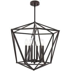 VINLUZ Industrial Chandeliers 6 Light Dining Room Lighting Fixtures Hanging Oil Rubbed Bronze Modern Lantern Pendant Light, Farmhouse Lighting Ceiling for Kitchen Island Entryway Foyer