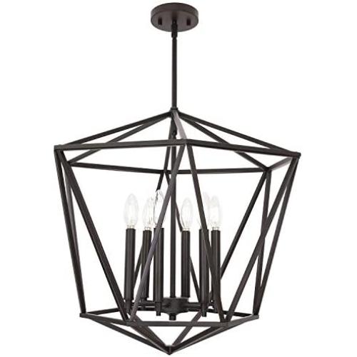 VINLUZ Industrial Chandeliers 6 Light Dining Room Lighting Fixtures Hanging Oil Rubbed Bronze Modern Lantern Pendant Light, Farmhouse Lighting Ceiling for Kitchen Island Entryway Foyer
