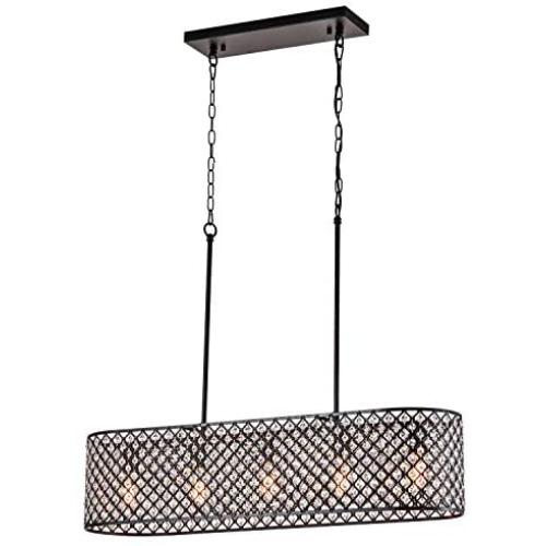 Maxax Rectangular Crystal Chandeliers Island Dining Room 5 Lights Ceiling Light Fixtures Hanging Chandelier Pendant Light for Living Room, Kitchen Island, Antique Black Finish