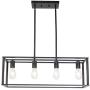 BONLICHT Kitchen Island Dining Room Pendant Lighting 4 Light Industrial Vintage Open Frame Rectangle Chandeliers Modern Black Linear Cage Ceiling Light Fixture for Farmhouse Cafe Bar Restaurant