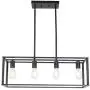 BONLICHT Kitchen Island Dining Room Pendant Lighting 4 Light Industrial Vintage Open Frame Rectangle Chandeliers Modern Black Linear Cage Ceiling Light Fixture for Farmhouse Cafe Bar Restaurant