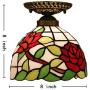 Tiffany Style Stained Glass Ceiling Lamp 8 Inch Green Leaves Red Rose Art Shade Flush Mount Ceiling Light for Living Room Bedroom Hotel Corridor Tiffany Style Stained Glass Ceiling Lamp 8 Inch Green Leaves Red Rose Art Shade Flush Mount Ceiling Light for Living Room Bedroom Hotel Corridor