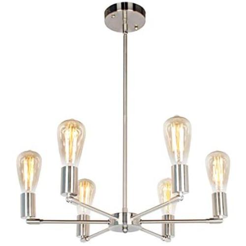 BAODEN 6 Lights Fixture Modern Sputnik Chandelier Brushed Nickel Mid Century Pendant Light Semi Flush Mount Hanging Lamps for Dining Bedroom Kitchen Lighting